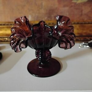Vintage Amethyst Glass Ruffled Compote Pedestal Candy Dish – Fenton Style